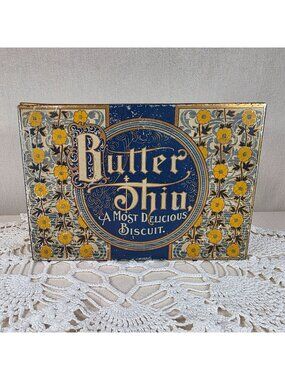 Antique Butter Thin Biscuit Tin National Biscuit Co Hinged lid Advertising Box